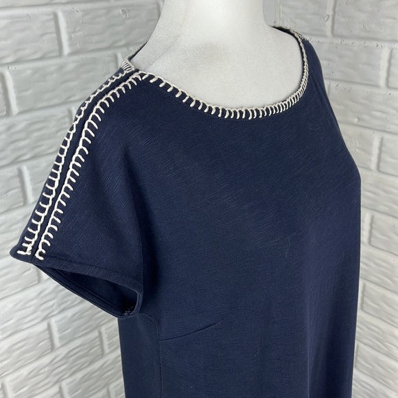 TALBOTS BUNDLE DRESS AND WRISTLET NAVY BLUE WHITE STITCH SHEATH SIZE LP - Picture 7 of 16